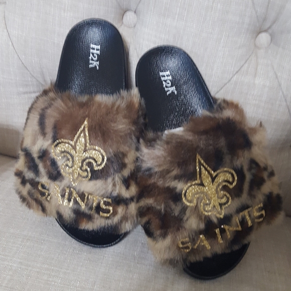 Shoes - Leopard  Fur Slides  New Orleans saints glitters g